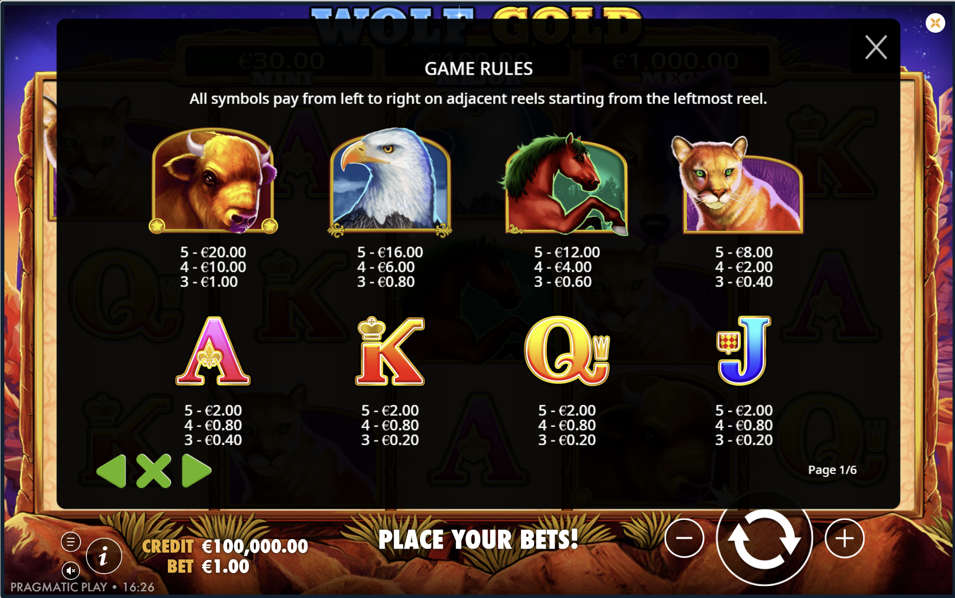 Wolf Gold Free Spins — Giant Symbol covering reels 2–4 showing a large wolf face during the free spins bonus round